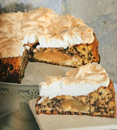 Schoko-Birnen-Kuchen mit Baiser