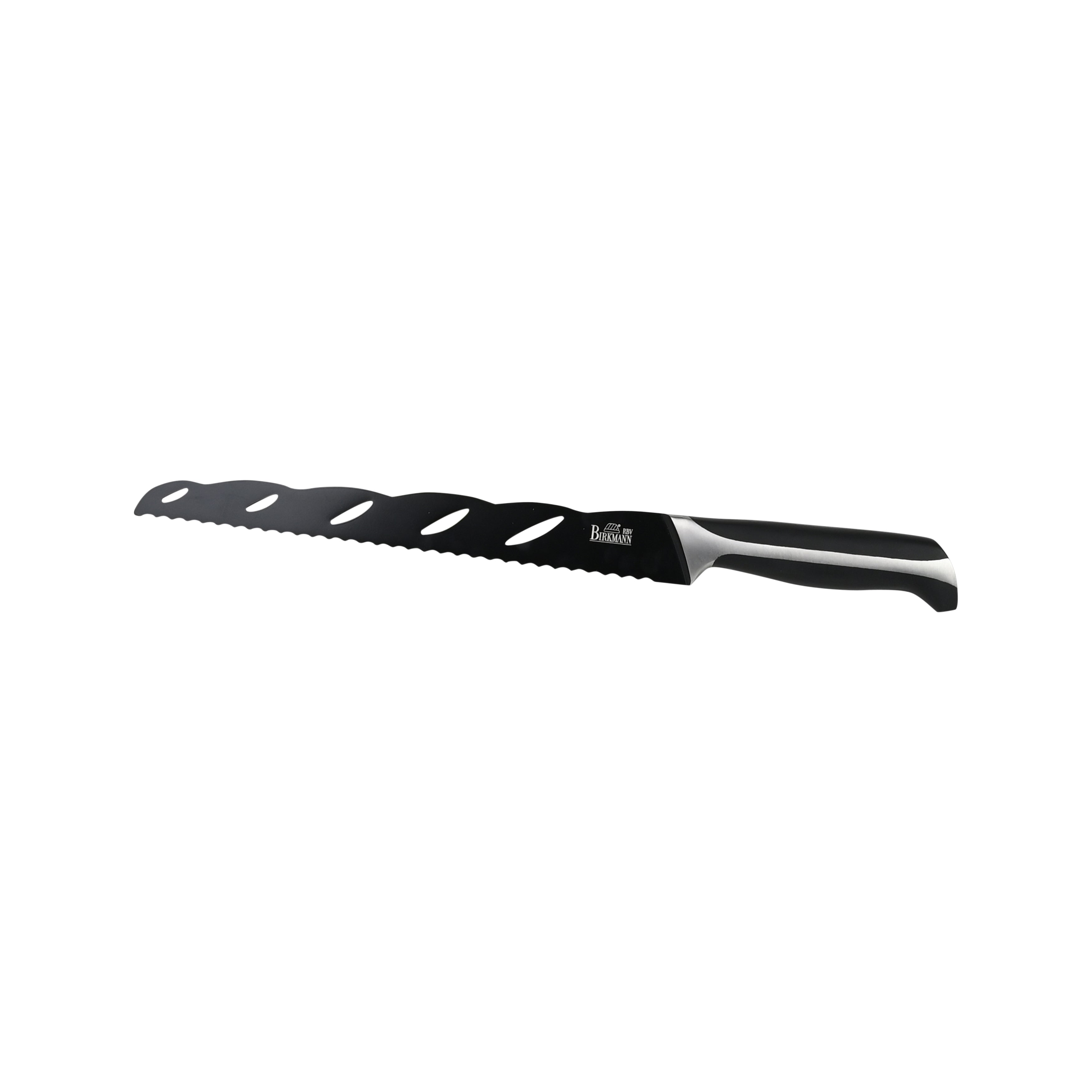 Baguette Set: Baguettebackform und Schwarzes Edelstahl Brotmesser (Klinge 28 cm)