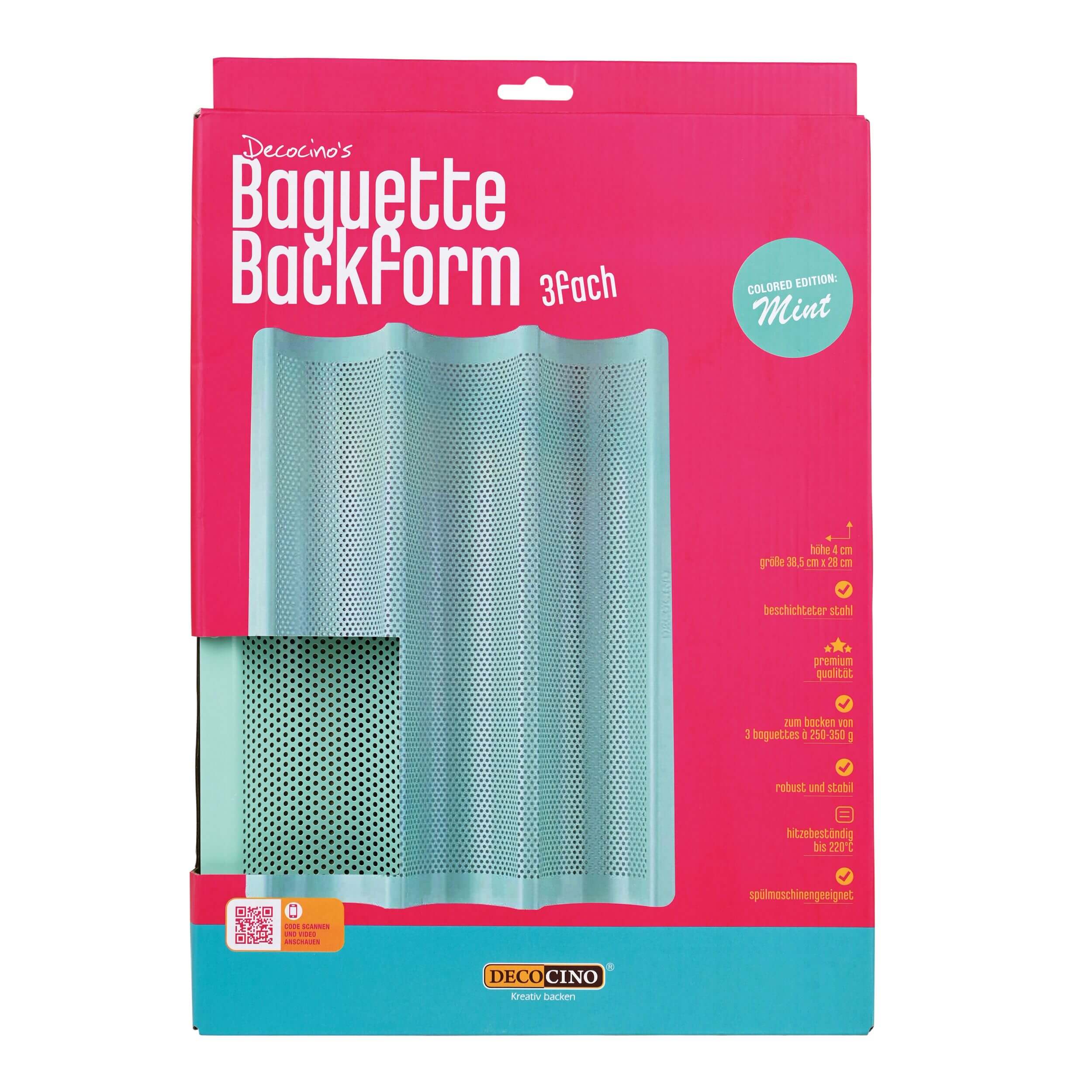 Baguette Set: Baguettebackform und Schwarzes Edelstahl Brotmesser (Klinge 28 cm)