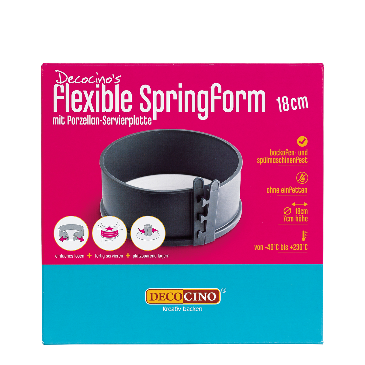 Springform mit Silikonring und Porzellan-Servierplatte (Ø 18cm) – Einfach Lecker