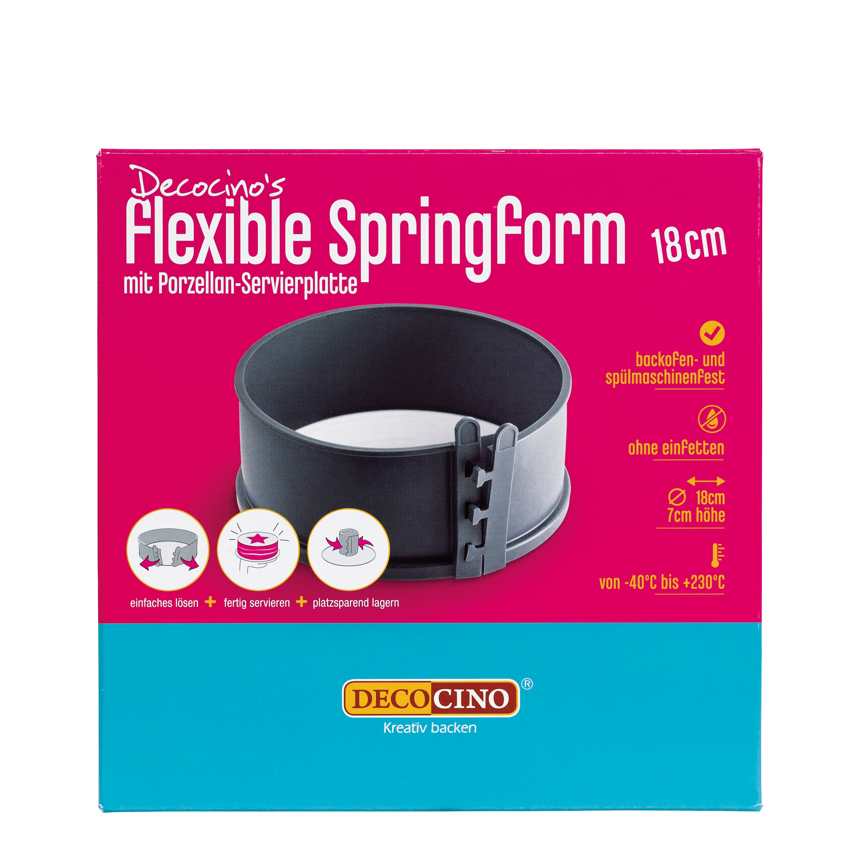 Springform mit Silikonring und Porzellan-Servierplatte (Ø 18cm)
