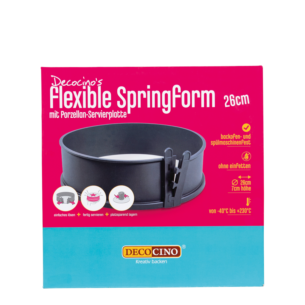 Springform mit Silikonring und Porzellan-Servierplatte (Ø 26cm)