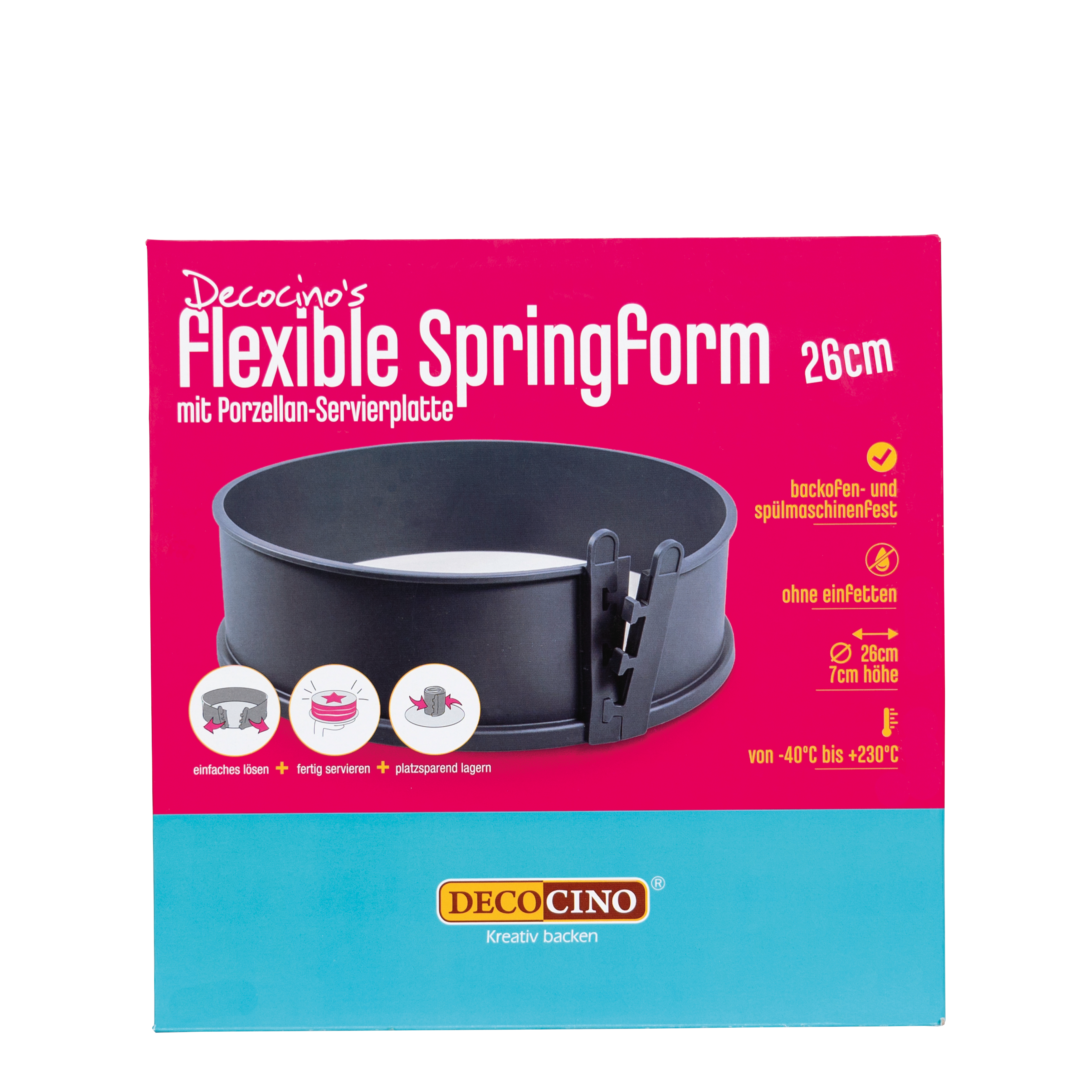 Springform mit Silikonring und Porzellan-Servierplatte (Ø 26cm)