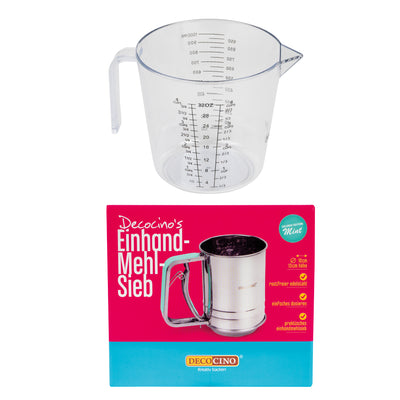 Set: Messbecher  + Einhand Mehlsieb