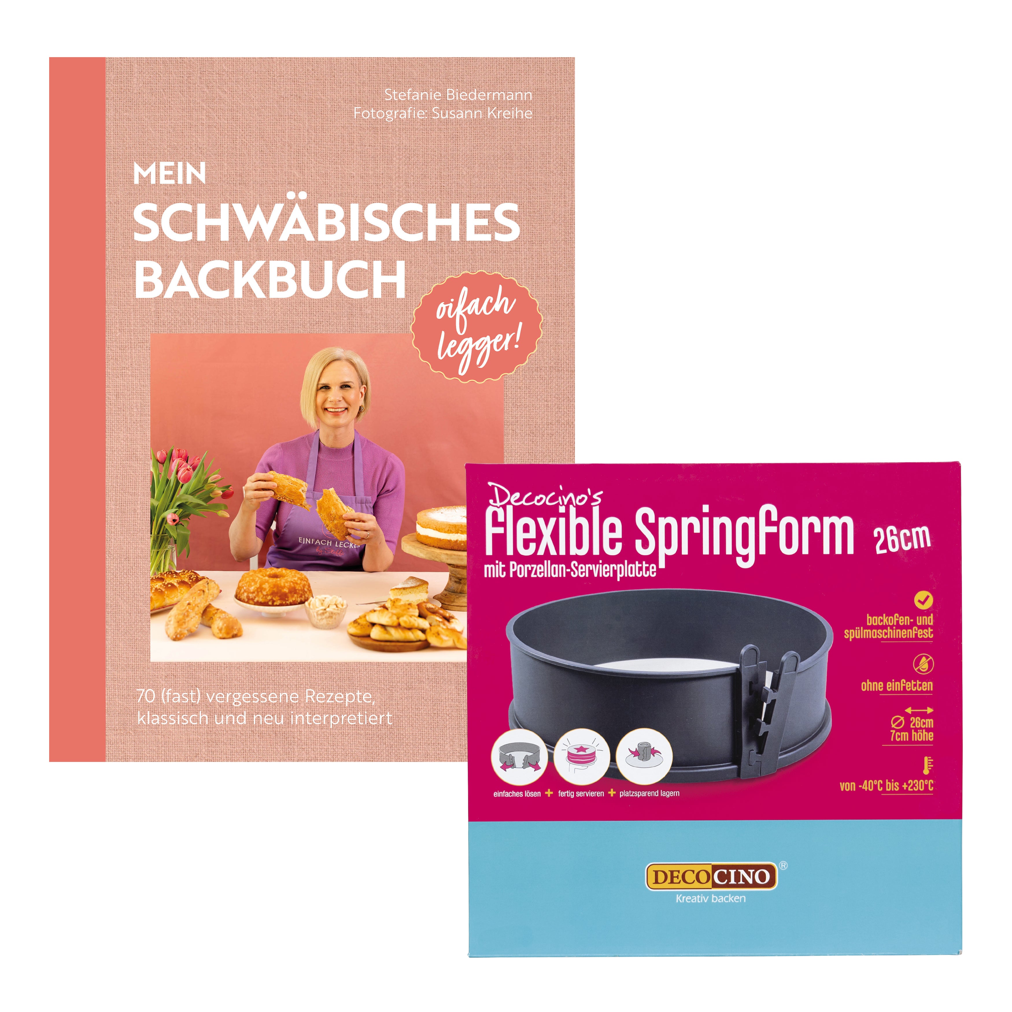 Oifach legger Back-Set 3: Backbuch + Springform mit Silikonrand und Porzellanboden 26cm