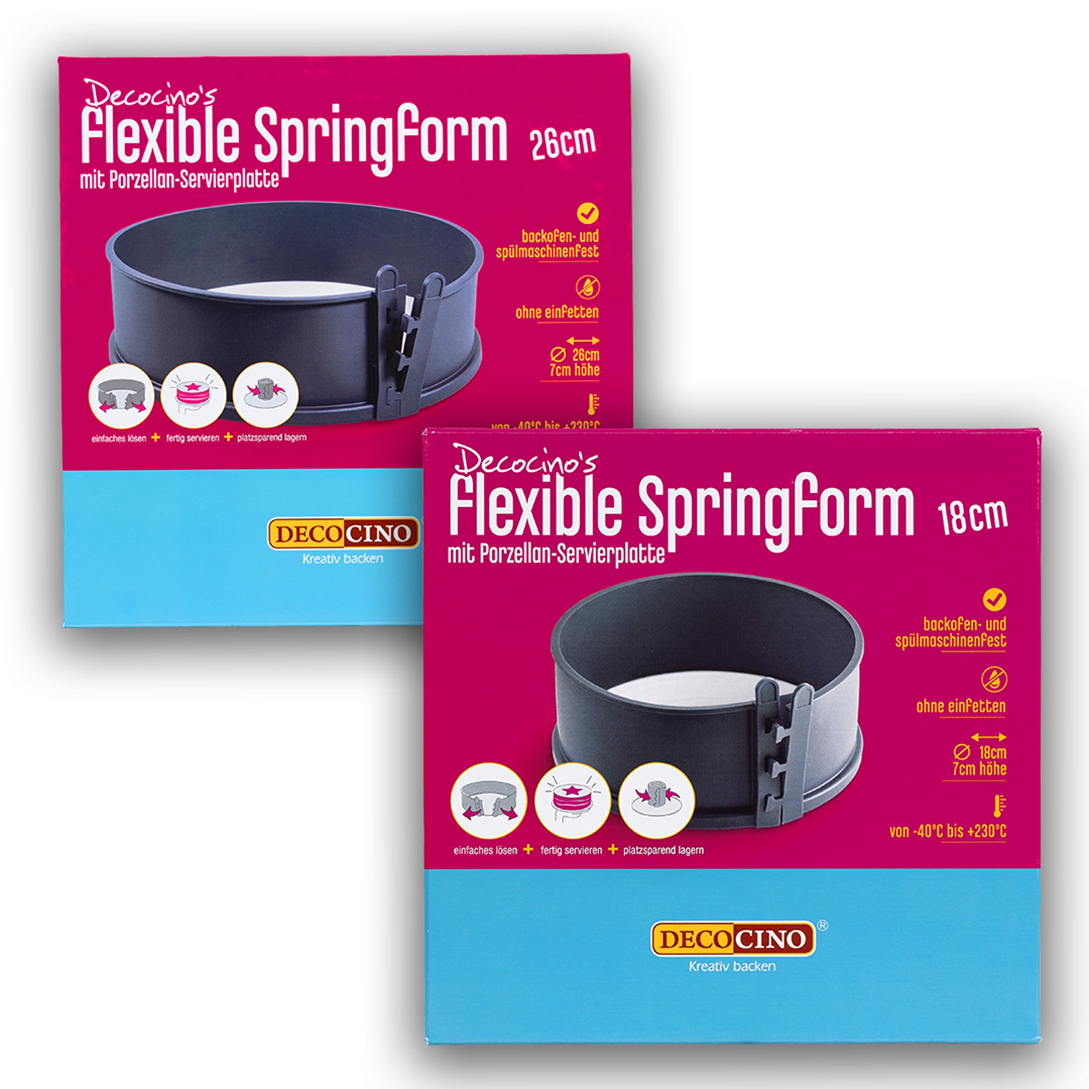 Angebot:  Springformen Set mit Silikonring und Porzellan-Servierplatte (Ø 26cm + 18cm)