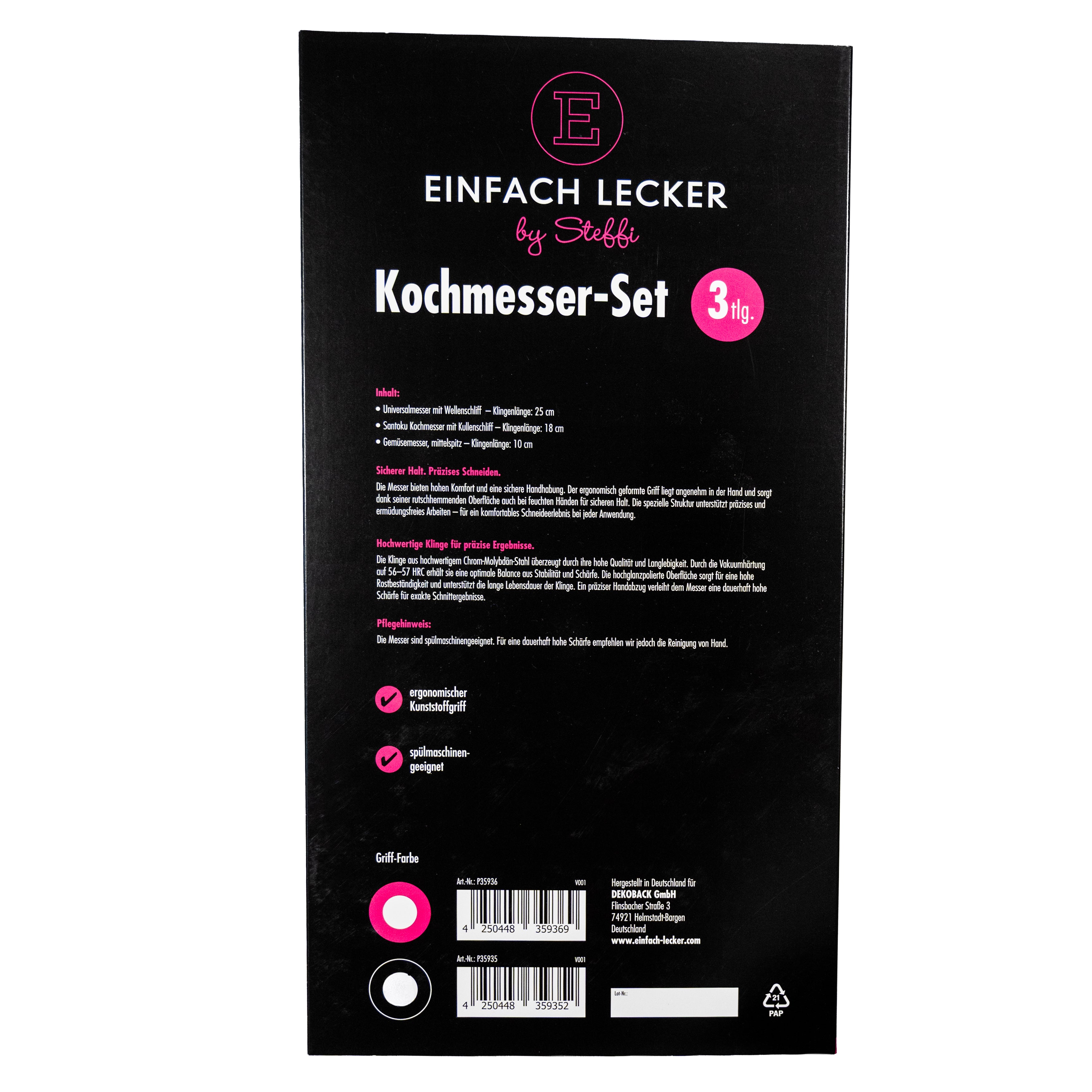Einfach Lecker by Steffi PrimeLine Kochmesser Set 3tlg. pink